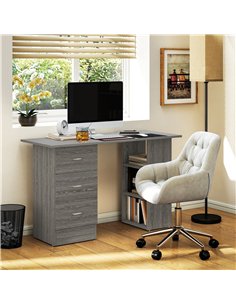 HOMCOM Computer Desk, Writing Table, PC Workstation with 3 Storage Shelves and Drawers, Silver Handle, for Home Office, Grey 2