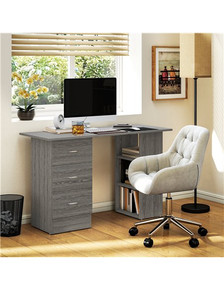 HOMCOM Computer Desk, Writing Table, PC Workstation with 3 Storage Shelves and Drawers, Silver Handle, for Home Office, Grey - pic 172600 | FastDaddyshop