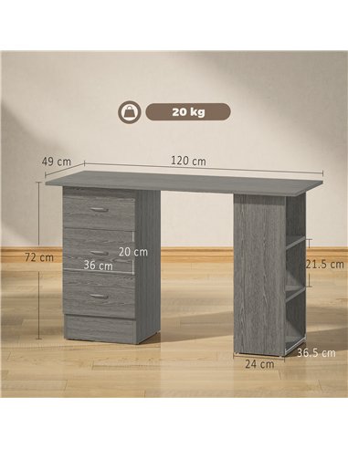 HOMCOM Computer Desk, Writing Table, PC Workstation with 3 Storage Shelves and Drawers, Silver Handle, for Home Office, Grey