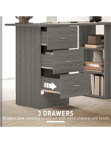 HOMCOM Computer Desk, Writing Table, PC Workstation with 3 Storage Shelves and Drawers, Silver Handle, for Home Office, Grey - pic 172603 | FastDaddyshop