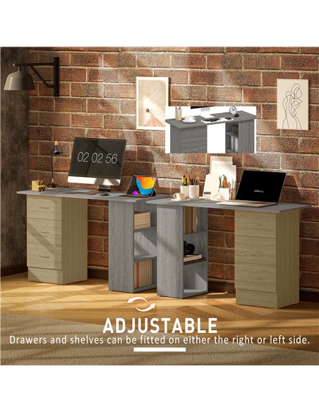 HOMCOM Computer Desk, Writing Table, PC Workstation with 3 Storage Shelves and Drawers, Silver Handle, for Home Office, Grey - pic 172604 | FastDaddyshop