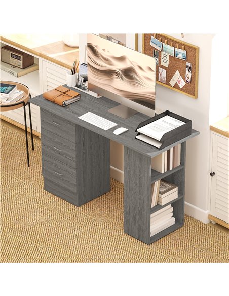HOMCOM Computer Desk, Writing Table, PC Workstation with 3 Storage Shelves and Drawers, Silver Handle, for Home Office, Grey - pic 172605 | FastDaddyshop