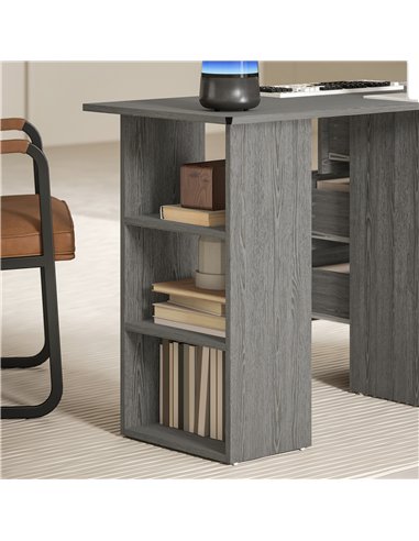 HOMCOM Computer Desk, Writing Table, PC Workstation with 3 Storage Shelves and Drawers, Silver Handle, for Home Office, Grey