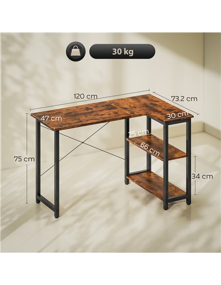 HOMCOM L Shaped Desk, Corner Computer Desk with Bookshelf for Home Office, Study Room, Workstation, 120 x 73.2 x 75cm, Rustic Br - pic 172610 | FastDaddyshop