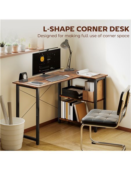 HOMCOM L Shaped Desk, Corner Computer Desk with Bookshelf for Home Office, Study Room, Workstation, 120 x 73.2 x 75cm, Rustic Br - pic 172611 | FastDaddyshop