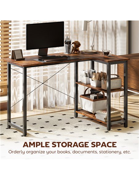 HOMCOM L Shaped Desk, Corner Computer Desk with Bookshelf for Home Office, Study Room, Workstation, 120 x 73.2 x 75cm, Rustic Br - pic 172612 | FastDaddyshop