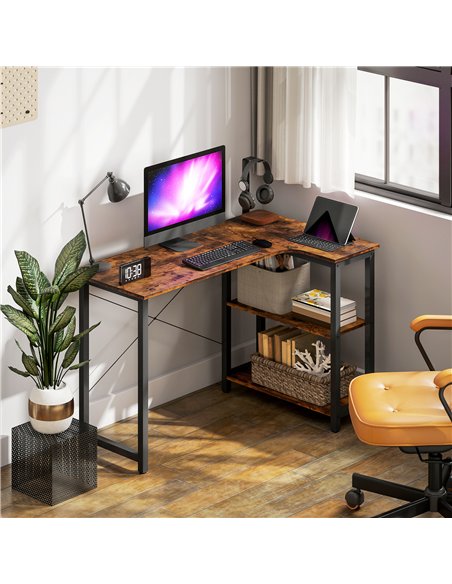 HOMCOM L Shaped Desk, Corner Computer Desk with Bookshelf for Home Office, Study Room, Workstation, 120 x 73.2 x 75cm, Rustic Br - pic 172615 | FastDaddyshop
