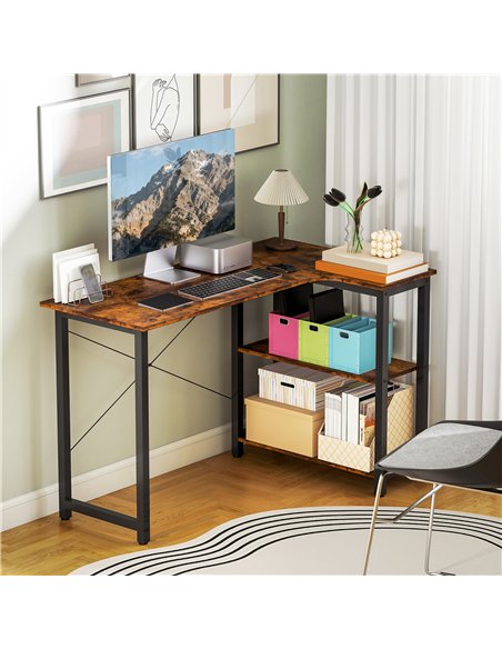 HOMCOM L Shaped Desk, Corner Computer Desk with Bookshelf for Home Office, Study Room, Workstation, 120 x 73.2 x 75cm, Rustic Br - pic 172616 | FastDaddyshop