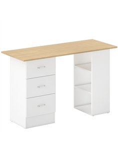 HOMCOM Computer Desk, Writing Table, PC Workstation with 3 Storage Shelves and Drawers, Silver Handle, for Home Office, Natural 