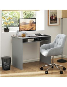 HOMCOM Modern Computer Desk, Home Office Table, Small Writing Desk with Storage Shelf, 90 x 50cm, Grey 2