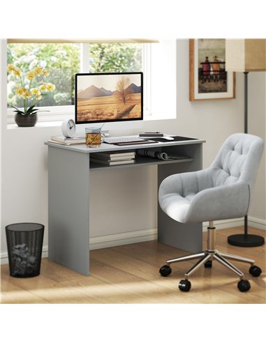 HOMCOM Modern Computer Desk, Home Office Table, Small Writing Desk with Storage Shelf, 90 x 50cm, Grey