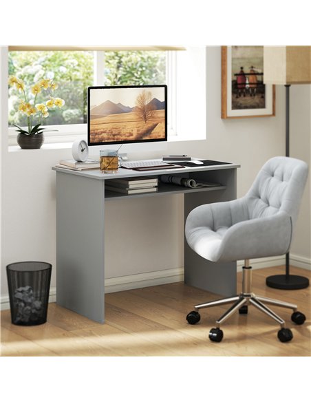 HOMCOM Modern Computer Desk, Home Office Table, Small Writing Desk with Storage Shelf, 90 x 50cm, Grey - pic 172627 | FastDaddyshop