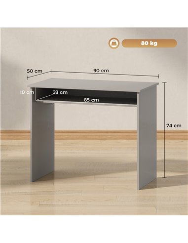 HOMCOM Modern Computer Desk, Home Office Table, Small Writing Desk with Storage Shelf, 90 x 50cm, Grey