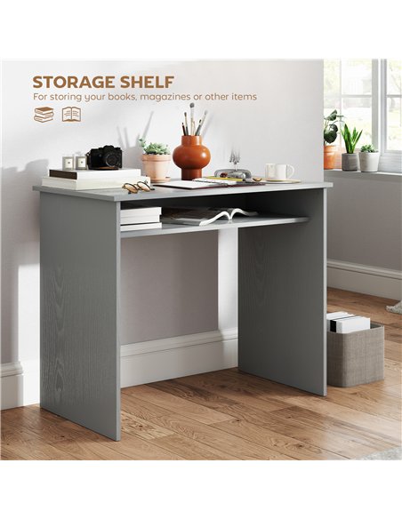 HOMCOM Modern Computer Desk, Home Office Table, Small Writing Desk with Storage Shelf, 90 x 50cm, Grey - pic 172629 | FastDaddyshop