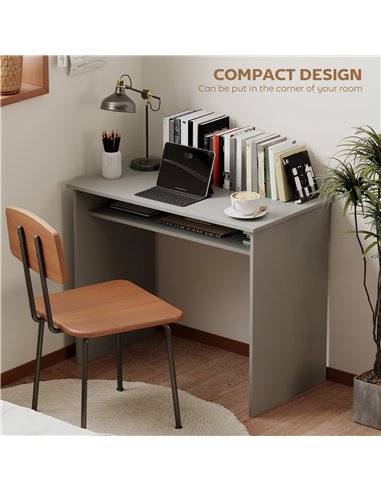 HOMCOM Modern Computer Desk, Home Office Table, Small Writing Desk with Storage Shelf, 90 x 50cm, Grey