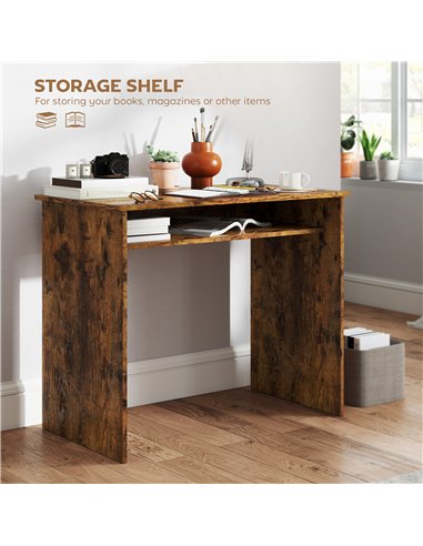 HOMCOM Boxy Work Desk, with Shelf - Wood-Effect
