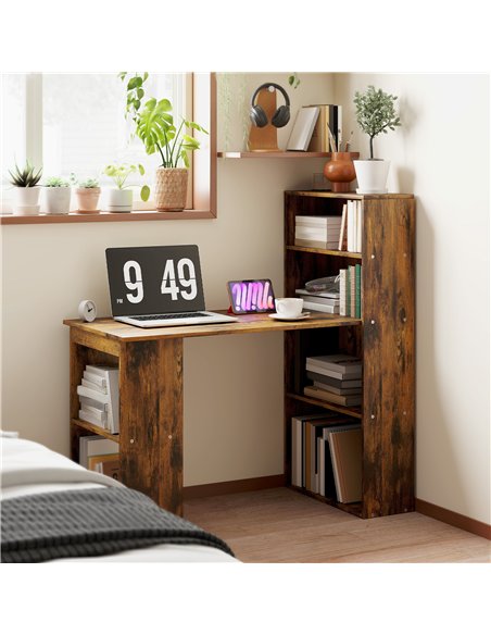 HOMCOM 120cm Computer Desk, Wooden PC Laptop Table with 6-Tier Storage Bookshelves, Home Office Working Study Desk, Writing Work - pic 172645 | FastDaddyshop