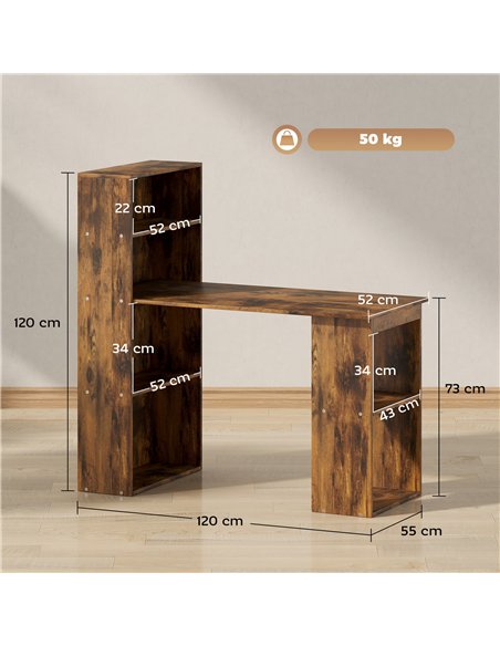HOMCOM 120cm Computer Desk, Wooden PC Laptop Table with 6-Tier Storage Bookshelves, Home Office Working Study Desk, Writing Work - pic 172646 | FastDaddyshop