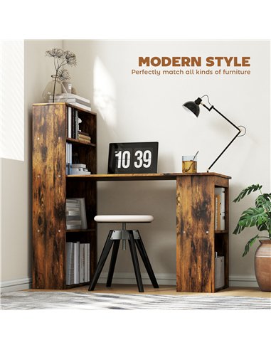 HOMCOM 120cm Computer Desk, Wooden PC Laptop Table with 6-Tier Storage Bookshelves, Home Office Working Study Desk, Writing Work