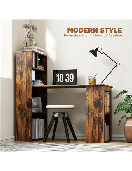 HOMCOM 120cm Computer Desk, Wooden PC Laptop Table with 6-Tier Storage Bookshelves, Home Office Working Study Desk, Writing Work - pic 172647 | FastDaddyshop