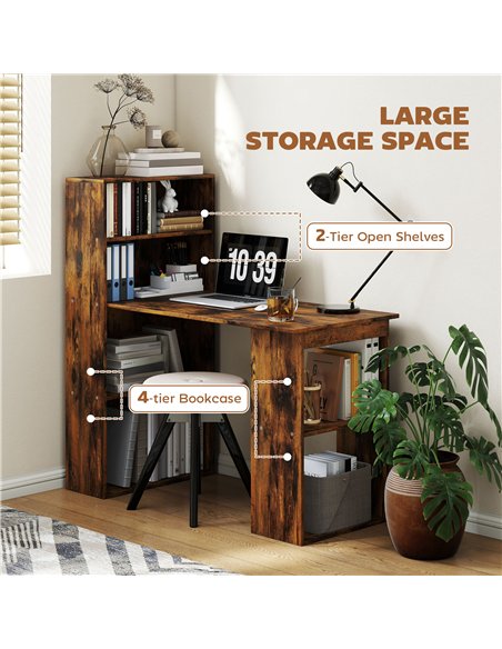 HOMCOM 120cm Computer Desk, Wooden PC Laptop Table with 6-Tier Storage Bookshelves, Home Office Working Study Desk, Writing Work - pic 172648 | FastDaddyshop