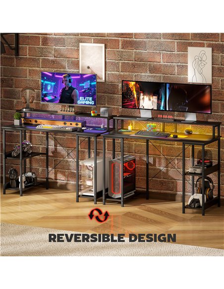 HOMCOM LED Computer Desk, with Power Outlets and Shelves - Carbon Fibre Grey - pic 172659 | FastDaddyshop