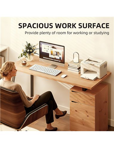 HOMCOM Computer Desk, Writing Desk with Cabinet, Drawer, Metal Legs, Work Table for Home Office Study, Natural Wood Finish