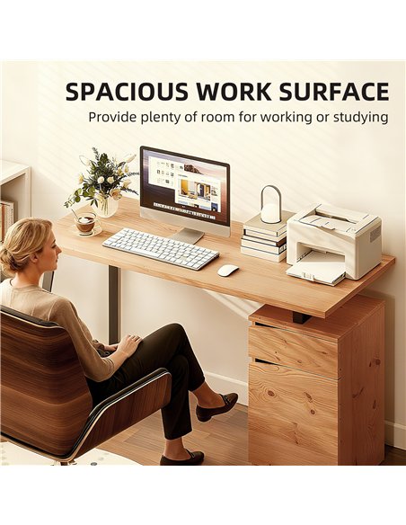 HOMCOM Computer Desk, Writing Desk with Cabinet, Drawer, Metal Legs, Work Table for Home Office Study, Natural Wood Finish - pic 172665 | FastDaddyshop