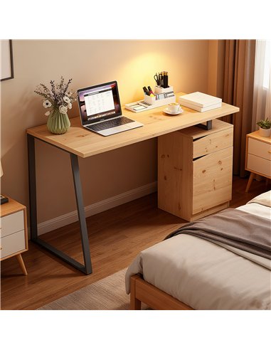 HOMCOM Computer Desk, Writing Desk with Cabinet, Drawer, Metal Legs, Work Table for Home Office Study, Natural Wood Finish