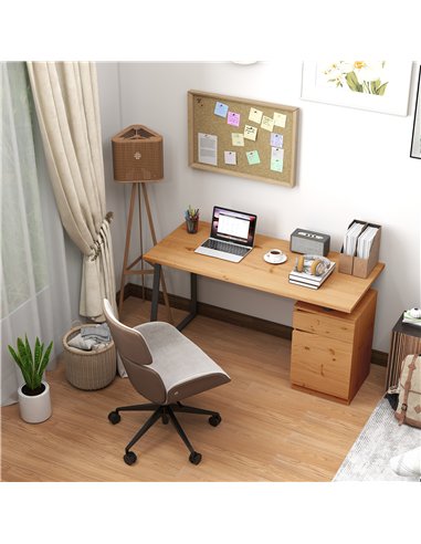HOMCOM Computer Desk, Writing Desk with Cabinet, Drawer, Metal Legs, Work Table for Home Office Study, Natural Wood Finish