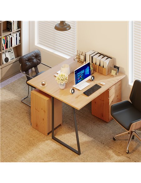 HOMCOM Computer Desk, Writing Desk with Cabinet, Drawer, Metal Legs, Work Table for Home Office Study, Natural Wood Finish - pic 172670 | FastDaddyshop