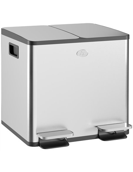 HOMCOM 30L Dual Compartment Stainless Steel Bin, with Deodoriser Holders - Silver Tone - pic 172698 | FastDaddyshop