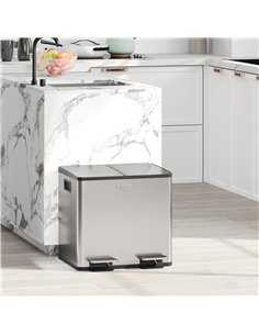 HOMCOM 30L Dual Compartment Stainless Steel Bin, with Deodoriser Holders - Silver Tone 2
