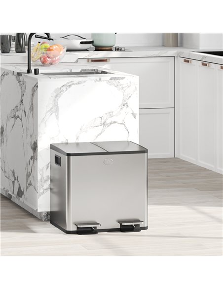 HOMCOM 30L Dual Compartment Stainless Steel Bin, with Deodoriser Holders - Silver Tone - pic 172699 | FastDaddyshop