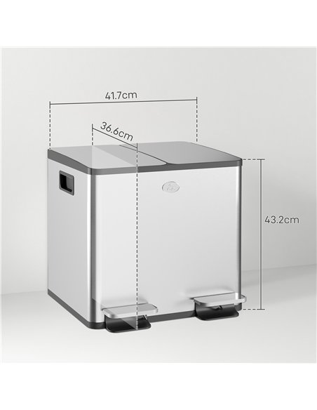 HOMCOM 30L Dual Compartment Stainless Steel Bin, with Deodoriser Holders - Silver Tone - pic 172700 | FastDaddyshop