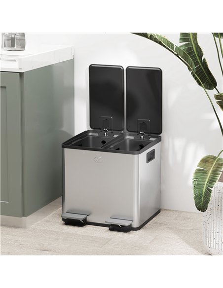 HOMCOM 30L Dual Compartment Stainless Steel Bin, with Deodoriser Holders - Silver Tone - pic 172706 | FastDaddyshop