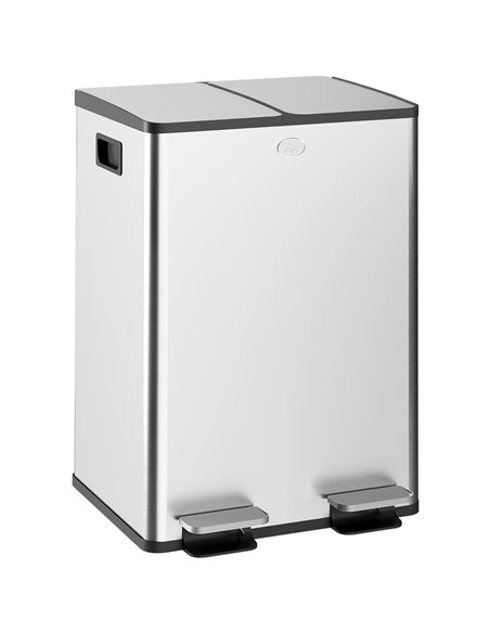 HOMCOM 56L Dual Compartment Stainless Steel Bin, with Deodoriser Holders - Silver Tone - pic 172707 | FastDaddyshop