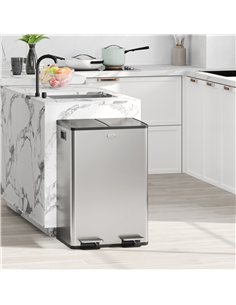 HOMCOM 56L Dual Compartment Stainless Steel Bin, with Deodoriser Holders - Silver Tone 2