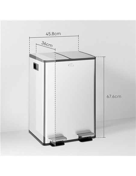 HOMCOM 56L Dual Compartment Stainless Steel Bin, with Deodoriser Holders - Silver Tone - pic 172709 | FastDaddyshop