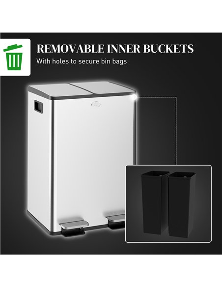 HOMCOM 56L Dual Compartment Stainless Steel Bin, with Deodoriser Holders - Silver Tone - pic 172713 | FastDaddyshop