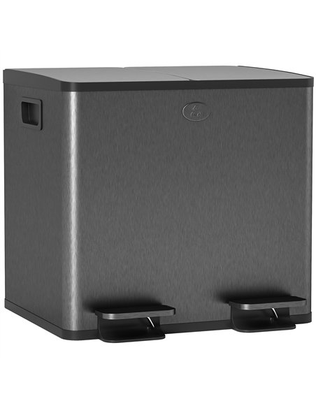HOMCOM 30L Dual Compartment Stainless Steel Bin, with Deodoriser Holders - Black - pic 172716 | FastDaddyshop
