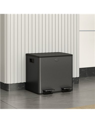 HOMCOM 30L Dual Compartment Stainless Steel Bin, with Deodoriser Holders - Black