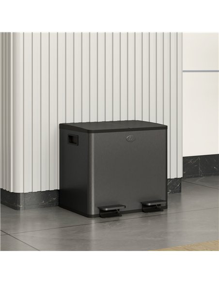 HOMCOM 30L Dual Compartment Stainless Steel Bin, with Deodoriser Holders - Black - pic 172717 | FastDaddyshop