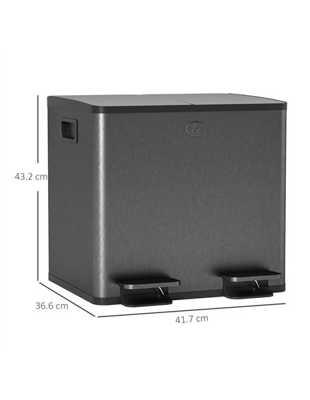 HOMCOM 30L Dual Compartment Stainless Steel Bin, with Deodoriser Holders - Black - pic 172718 | FastDaddyshop