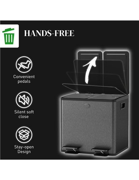 HOMCOM 30L Dual Compartment Stainless Steel Bin, with Deodoriser Holders - Black - pic 172721 | FastDaddyshop