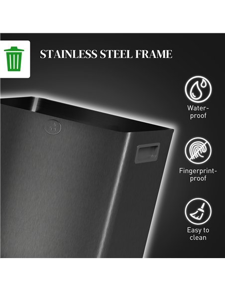 HOMCOM 30L Dual Compartment Stainless Steel Bin, with Deodoriser Holders - Black - pic 172723 | FastDaddyshop