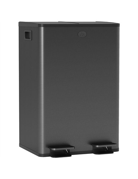HOMCOM 56L Dual Compartment Stainless Steel Bin, with Deodoriser Holders - Black - pic 172725 | FastDaddyshop