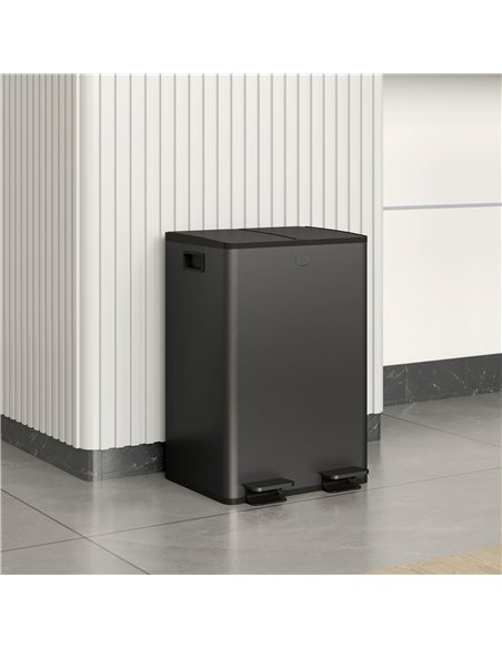 HOMCOM 56L Dual Compartment Stainless Steel Bin, with Deodoriser Holders - Black - pic 172726 | FastDaddyshop