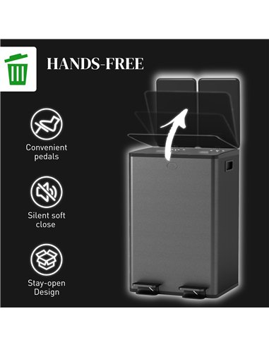 HOMCOM 56L Dual Compartment Stainless Steel Bin, with Deodoriser Holders - Black