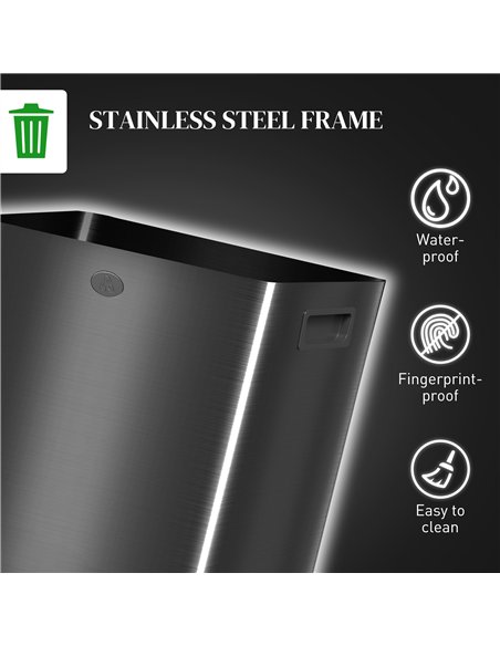HOMCOM 56L Dual Compartment Stainless Steel Bin, with Deodoriser Holders - Black - pic 172732 | FastDaddyshop